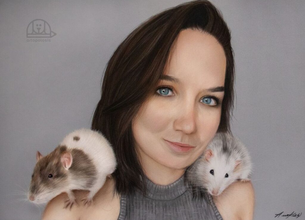 portret dziewczyny ze szczurkami