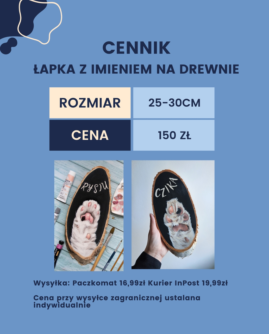 Malowana łapka na drewnie